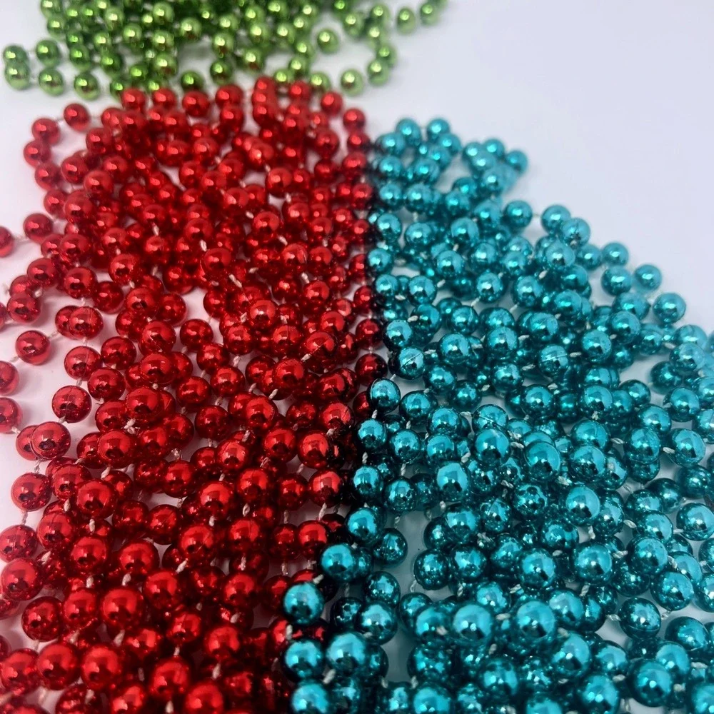 Lot Of 5 Christmas Shoppe Gold Bead Garland Tree Decor Vintage Gold Blue Teal